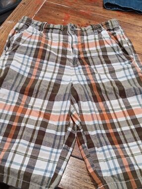 Boys Plaid  Shorts- Brown & White And Orange